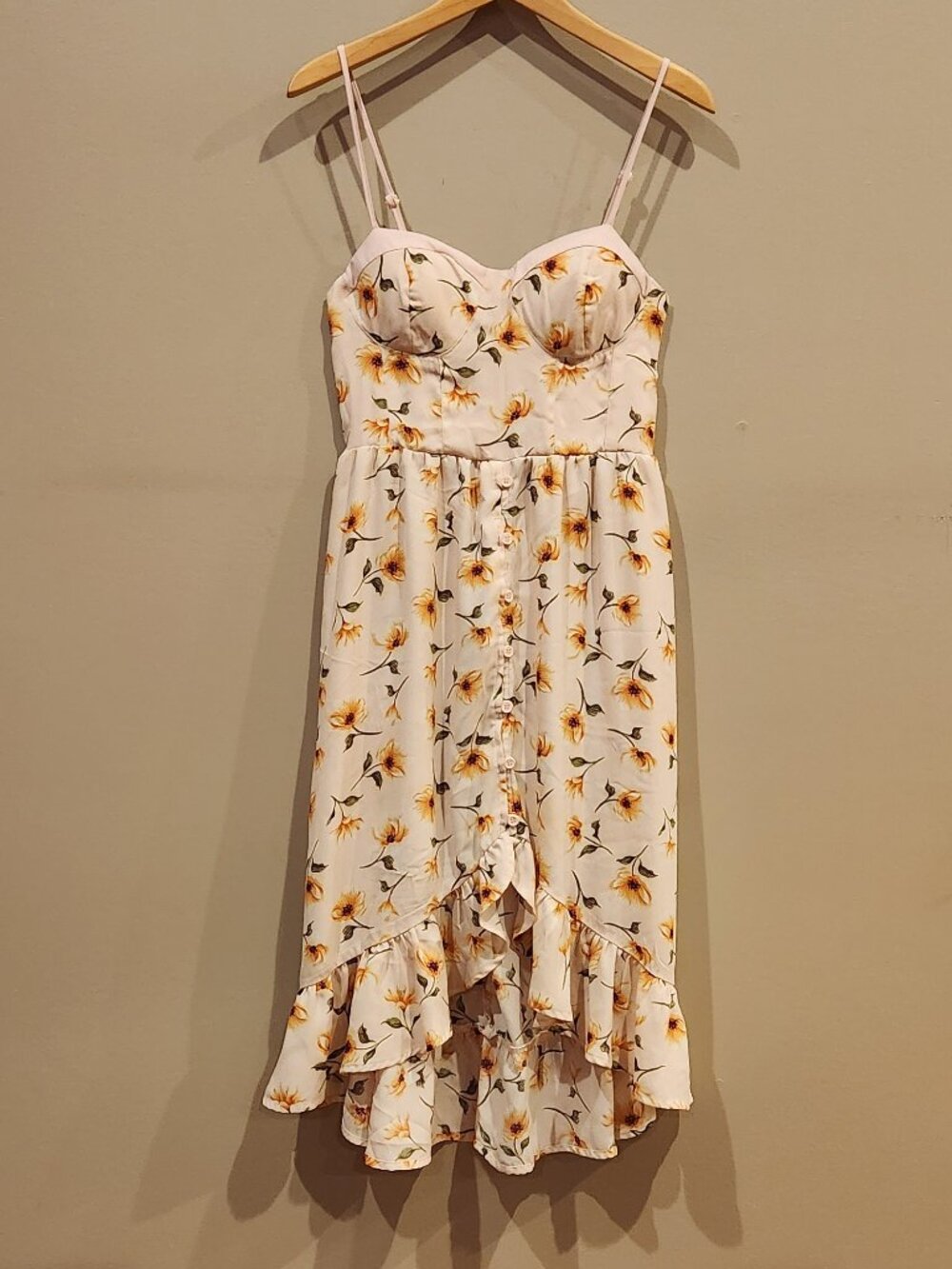 Land of Gypsies Floral Ruffle Hem Midi Dress Size Medium